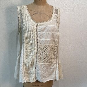 A Rare Bird Women's S/M Tea Stained Lace A-Line Sleeveless Raw Hem Top NWT